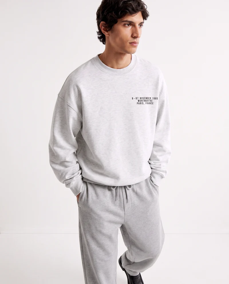 Felpa Boxy Fit con Stampe Puff Effetto - Grigio mel.