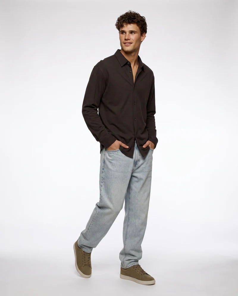 Camicia in cotone effetto maglia - moro/melange