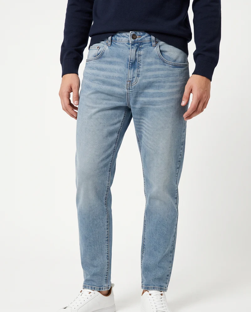 Jeans slim tapered fit blu chiaro effetto slavato - Denim