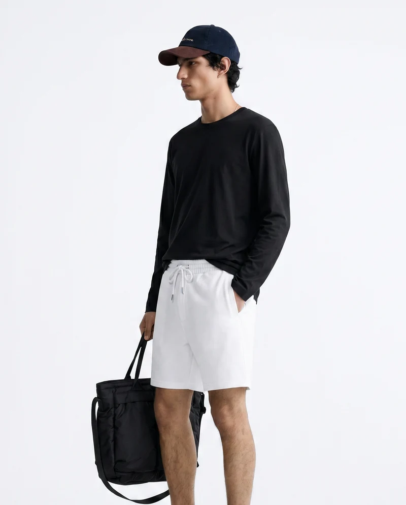 Bermuda in felpa con vita jogger - Bianco