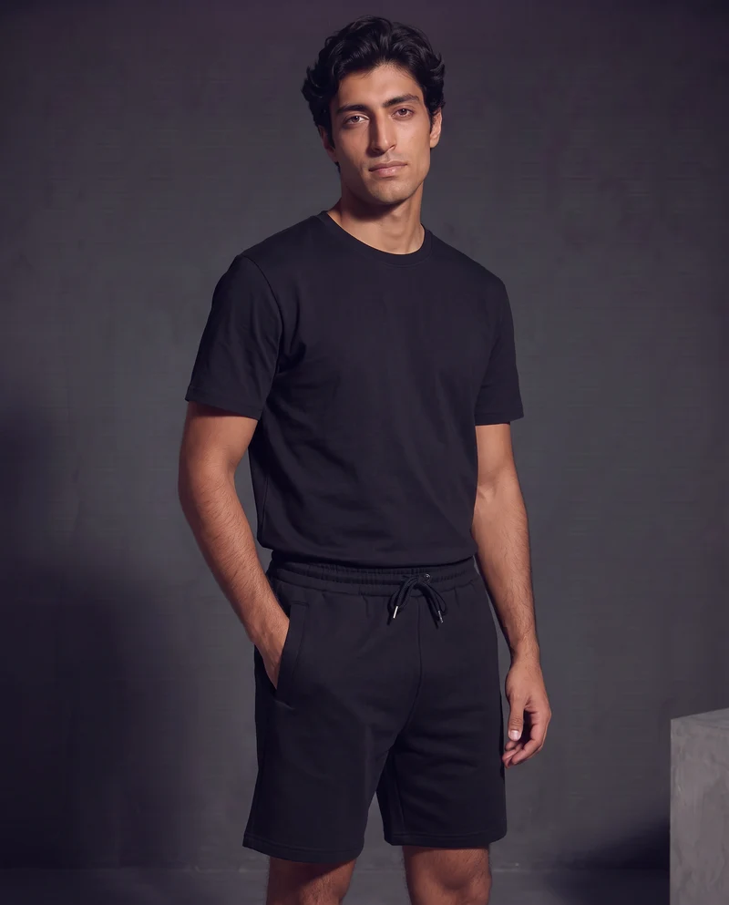 Bermuda in felpa con vita jogger - Nero