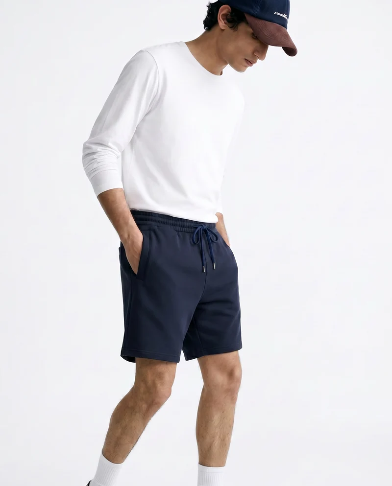 Bermuda in felpa con vita jogger - Blu