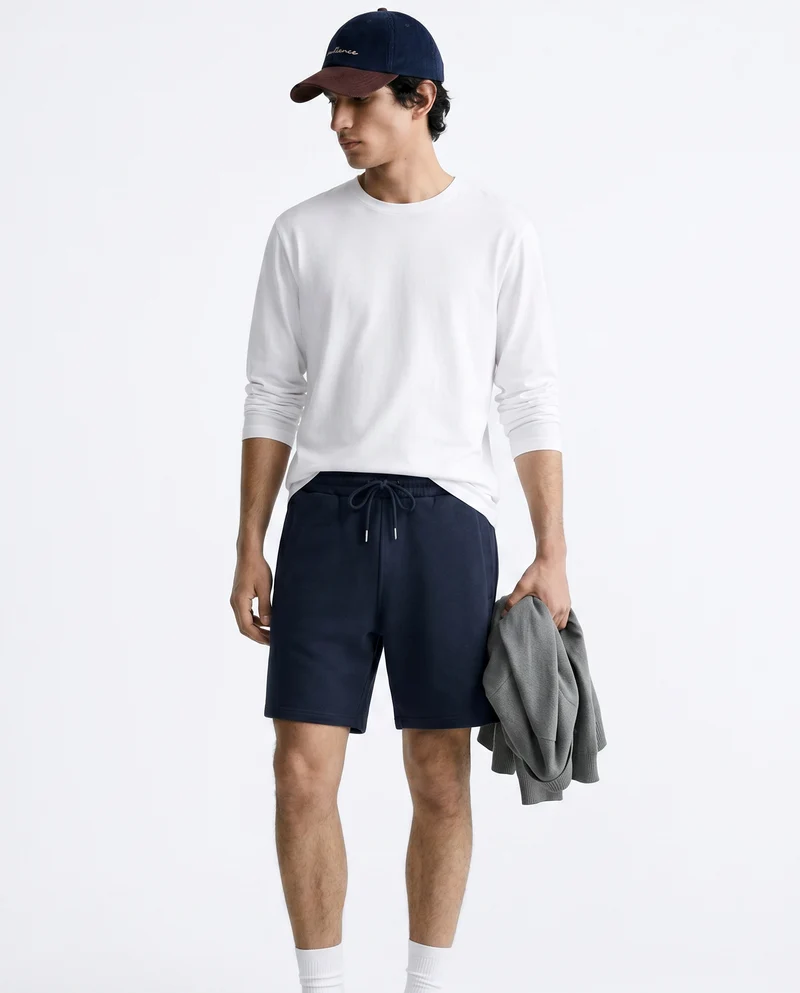 Bermuda in felpa con vita jogger - Blu