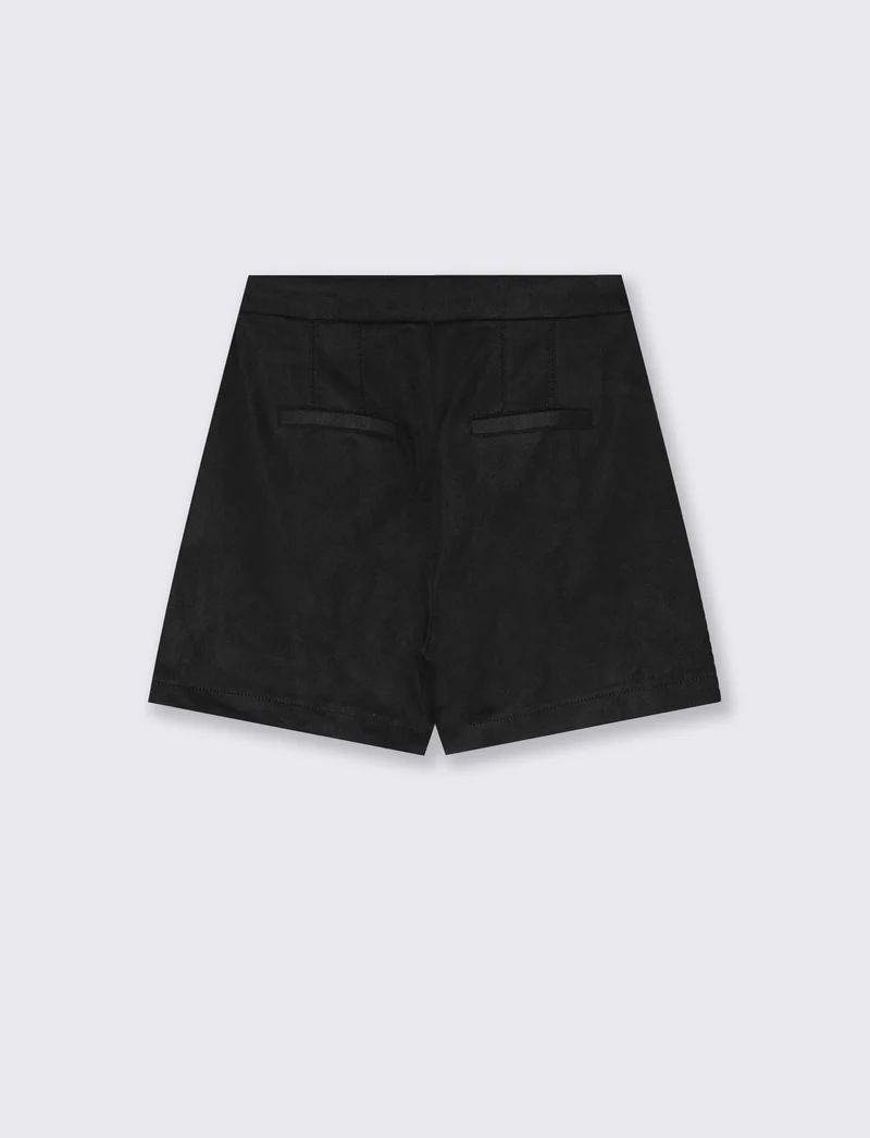 Short in suede con vita media e bottone - Nero
