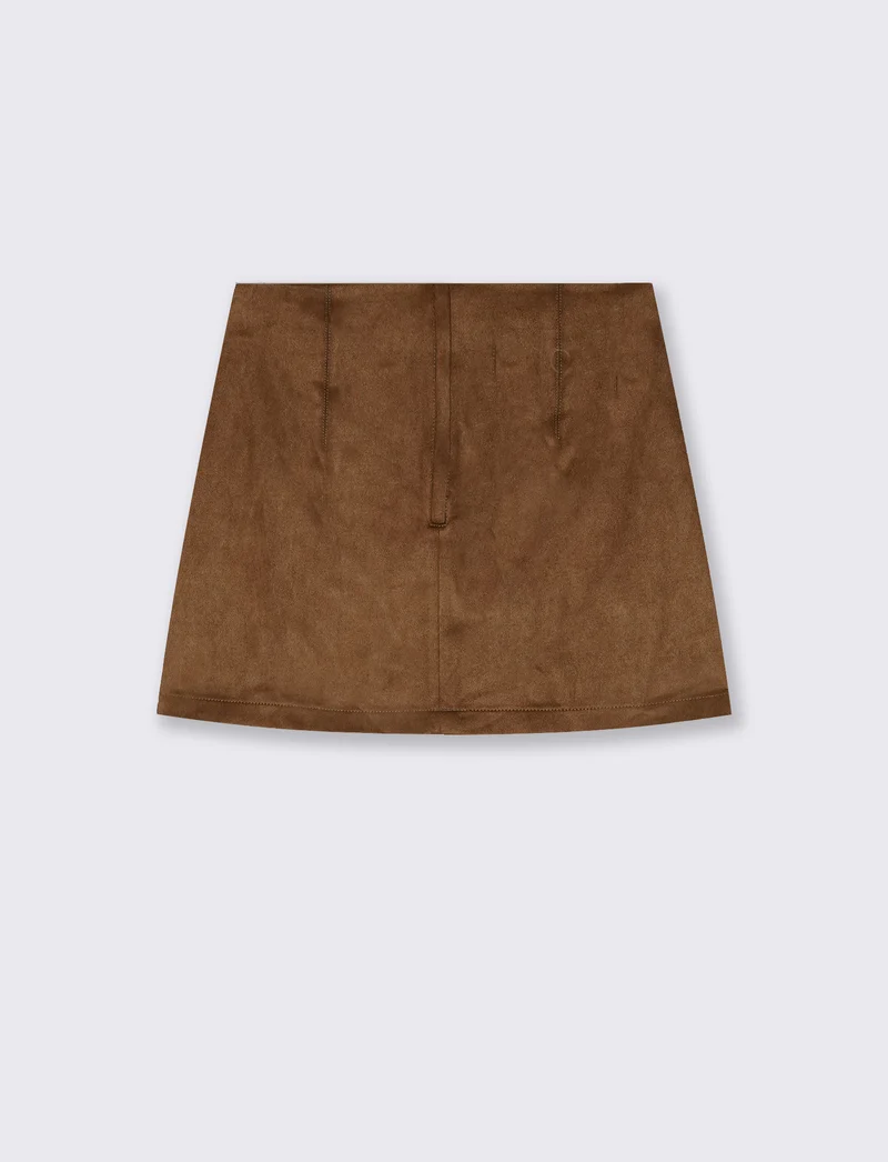 Minigonna in suede con zip laterale - Cammello