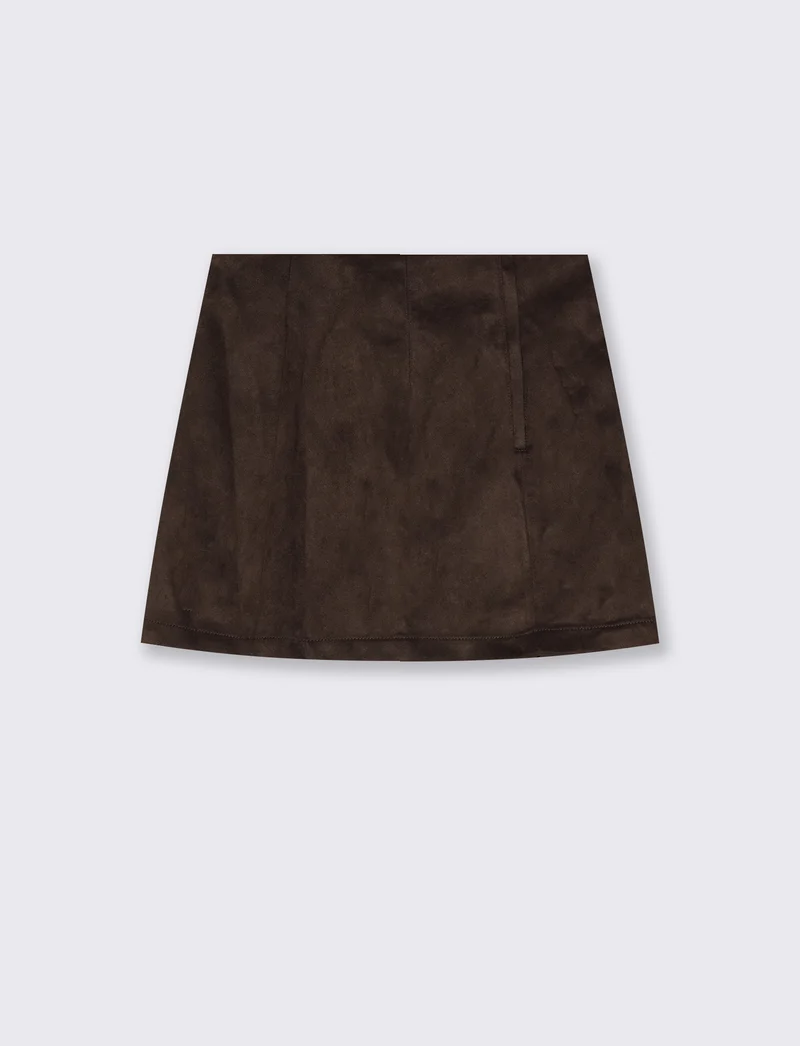 Minigonna in suede con zip laterale - Moro