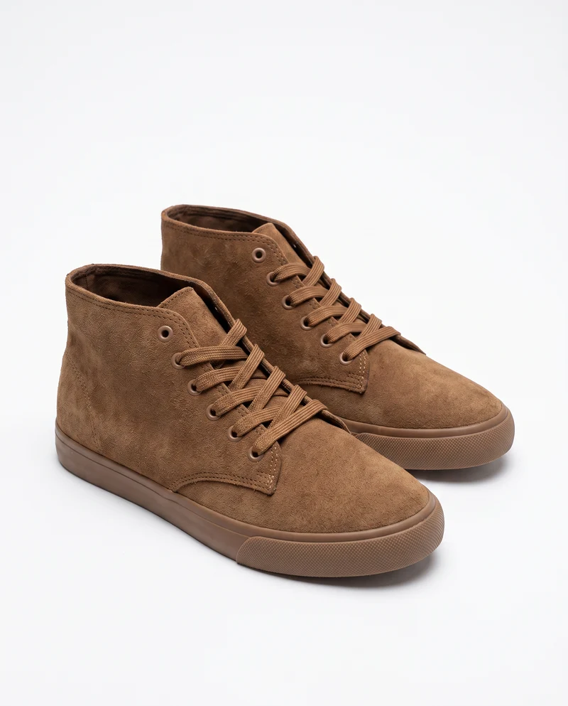 Sneakers a collo alto effetto scamosciato - Cammello