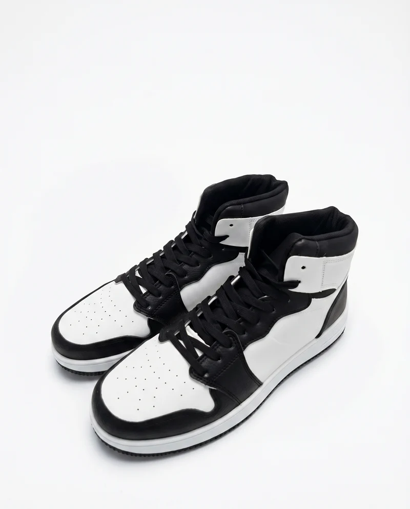 Sneakers a collo alto uomo bianco e nero - Bianco-nero