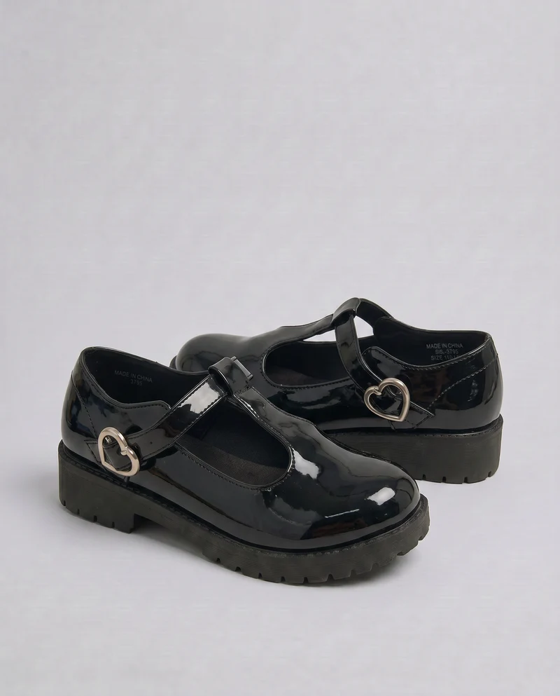 Scarpa bambina nera con fibbia a cuore - Nero