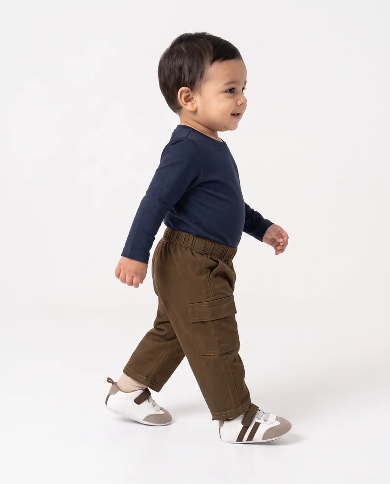 Pantaloni ampi in twill con elastico - Marrone