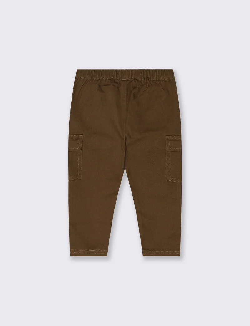Pantaloni ampi in twill con elastico - Marrone