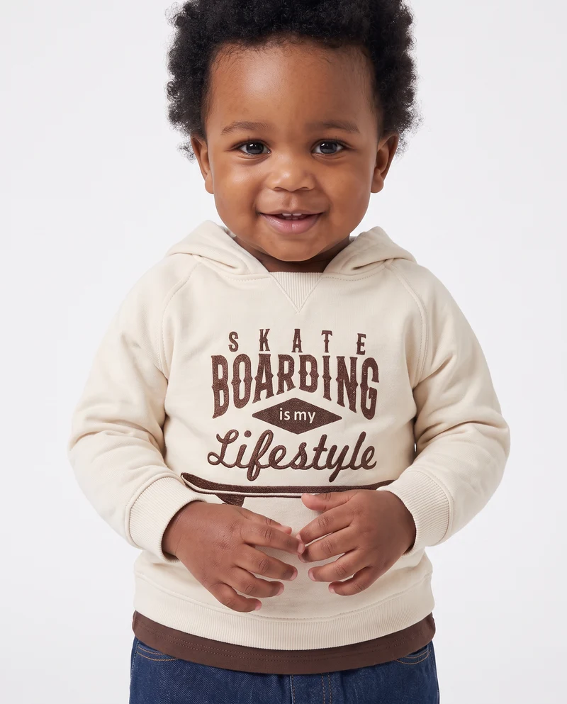 Felpa con cappuccio e ricamo sportivo - Beige