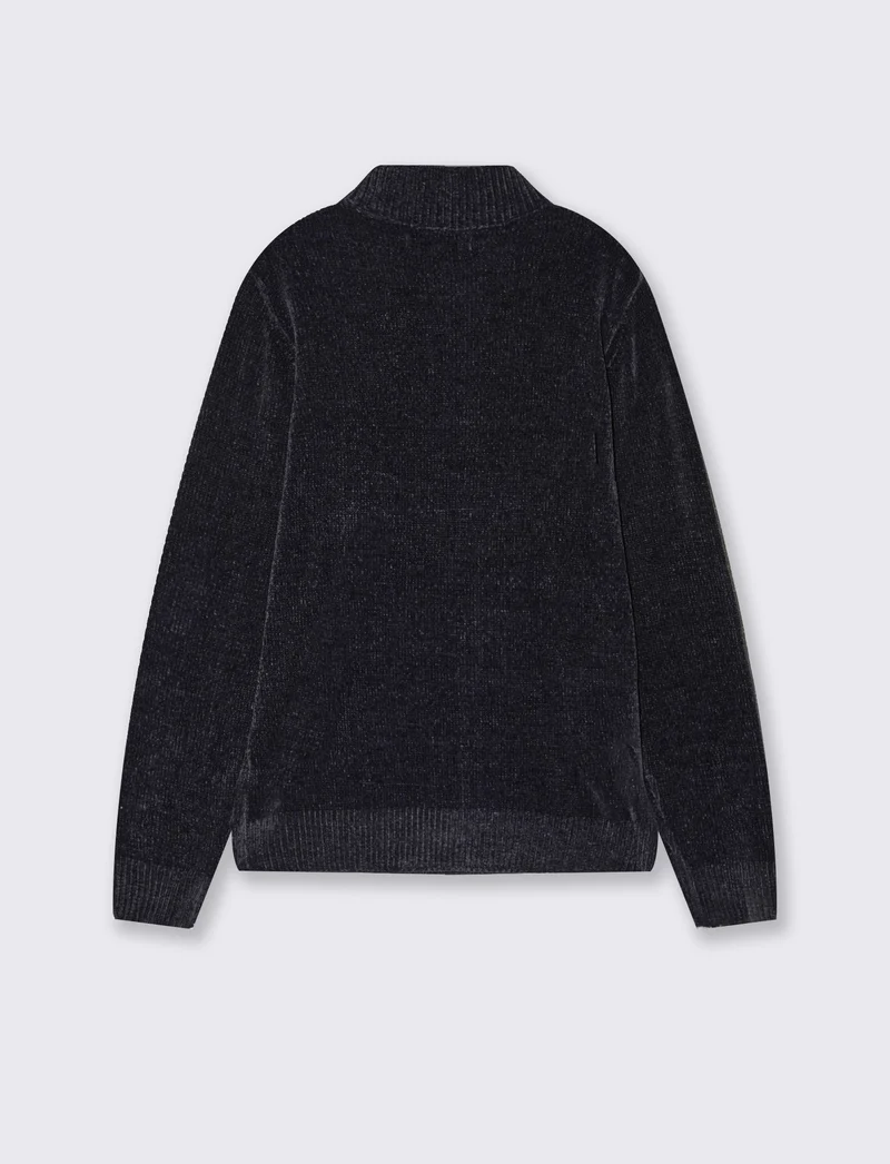 Maglia ciniglia collo alto con cerniera - Blu