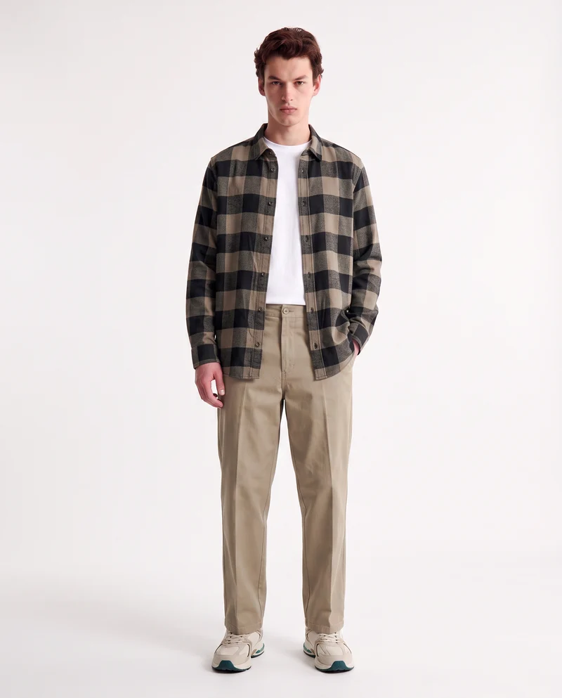 Camicia a quadri in flanella regular fit - Verde kaki