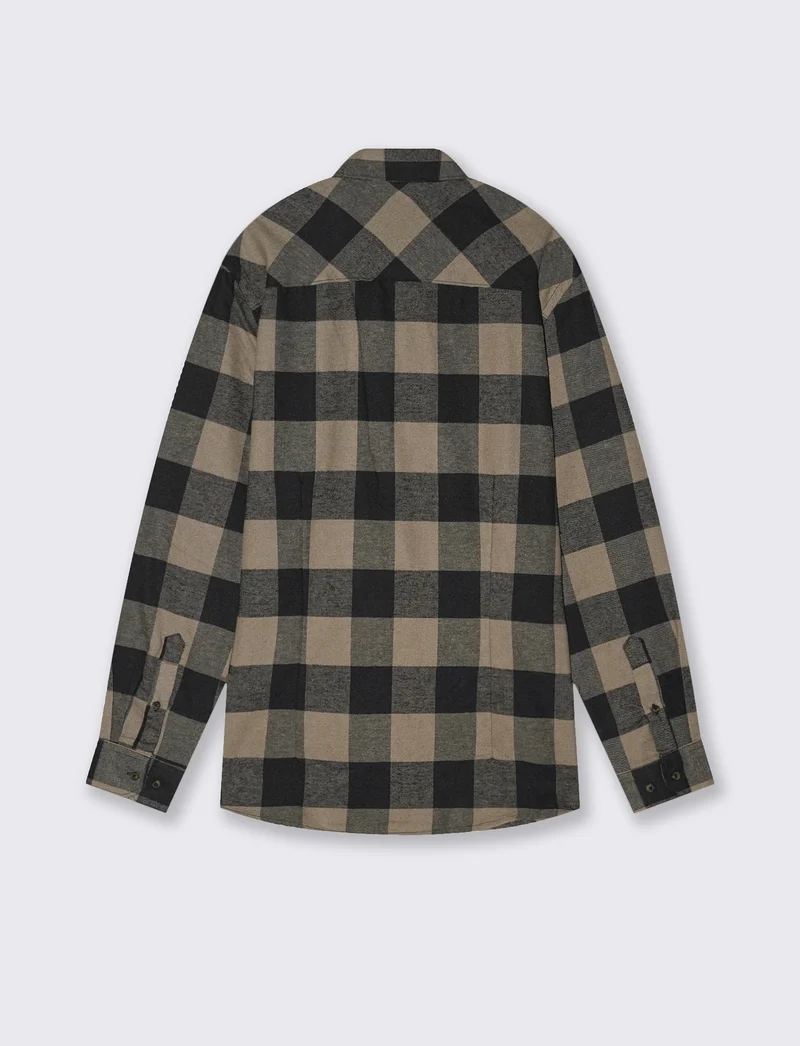 Camicia a quadri in flanella regular fit - Verde kaki