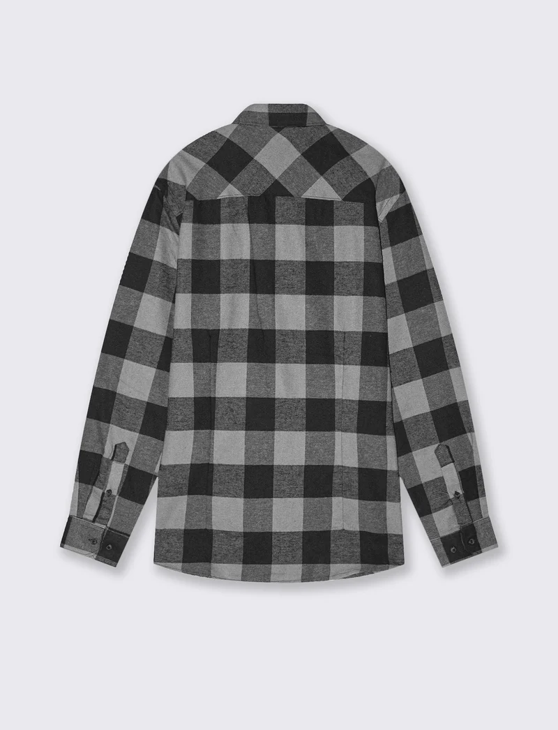Camicia a quadri in flanella regular fit - Grigio mel.