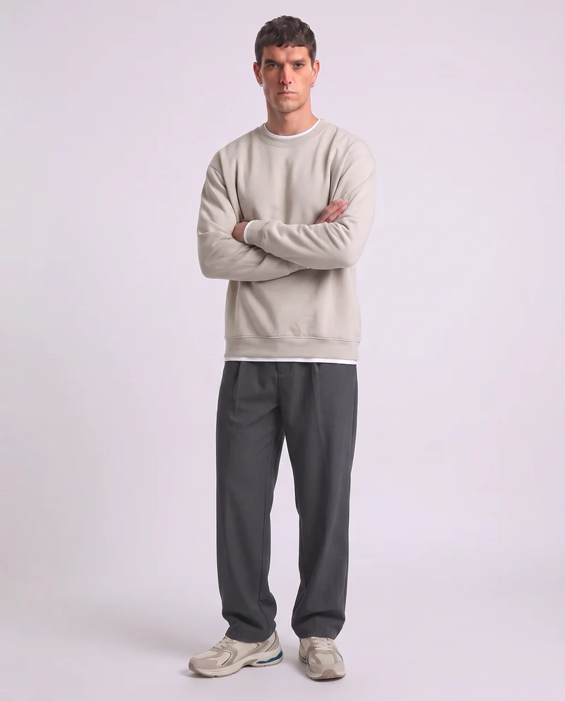 Felpa girocollo con contrasti eleganti - Grigio ghiaccio