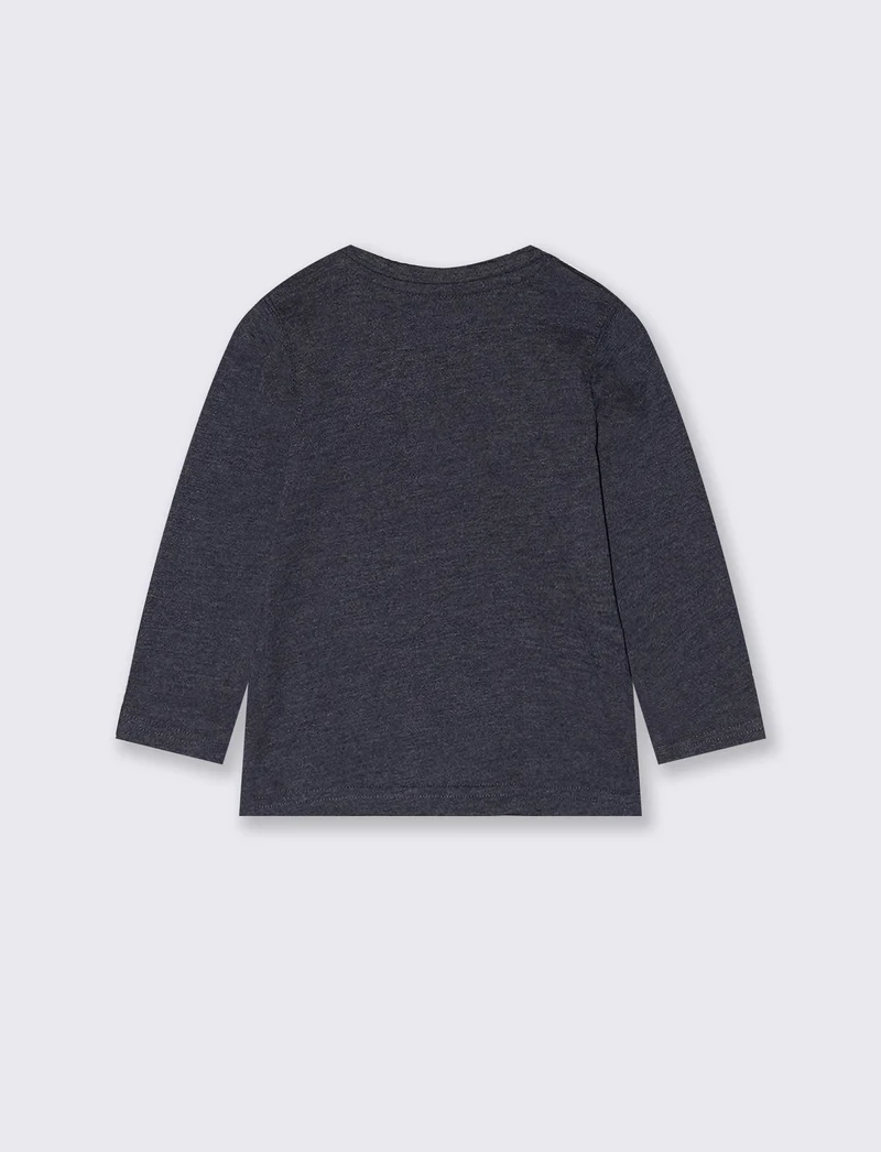 T-shirt melange manica lunga con stampa - Blu