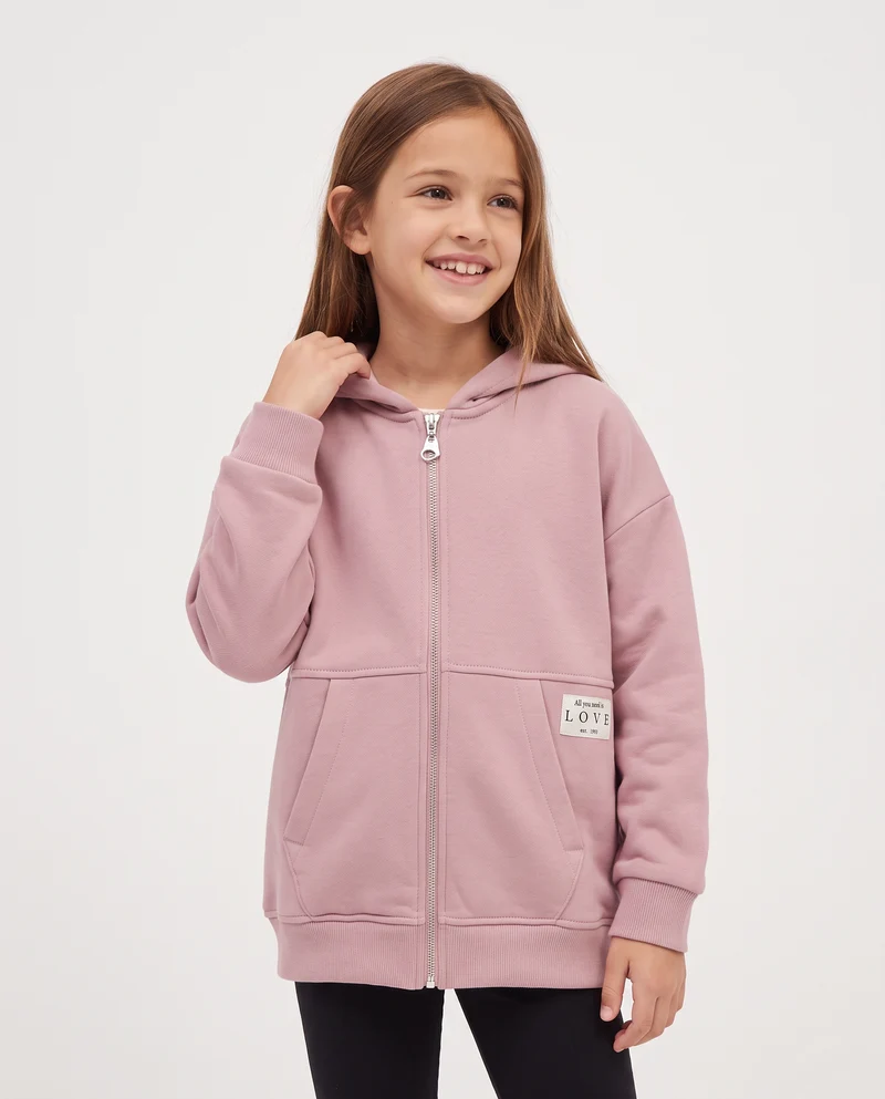 Felpa aperta avanti con zip. - Rosa polvere