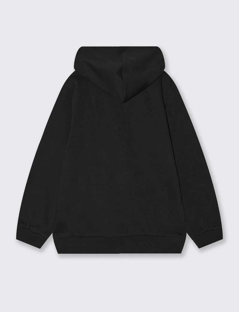 Felpa con cappuccio apribile e marsupio - Nero