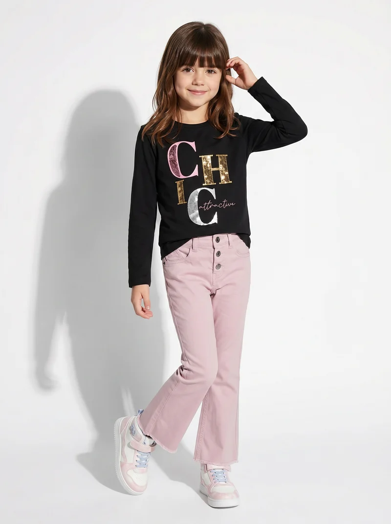 Maglia in cotone manica lunga - Nero
