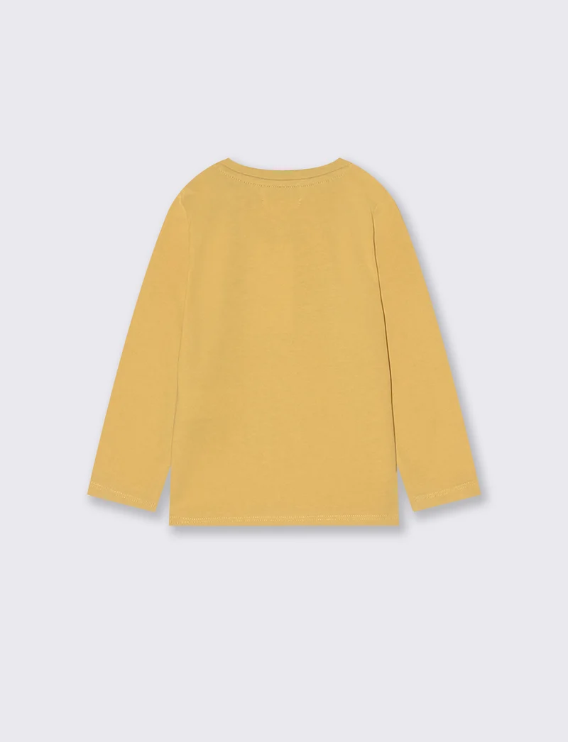 T-shirt girocollo con stampa e manica lunga - Ocra