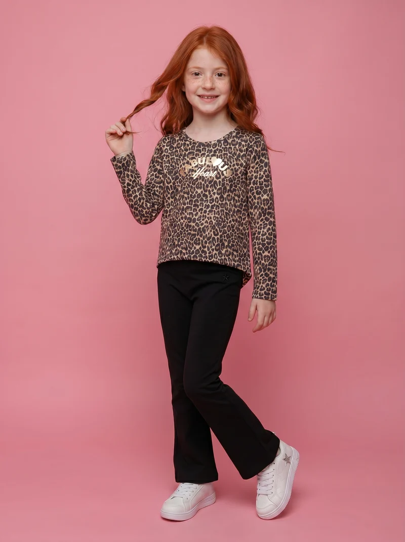 Leggings in cotone elasticizzato a zampa - Nero