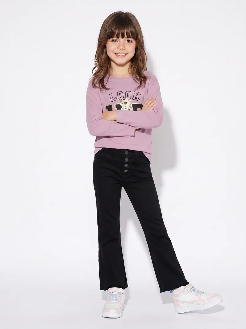 T-shirt lunga girocollo con stampa brillante - Rosa polvere
