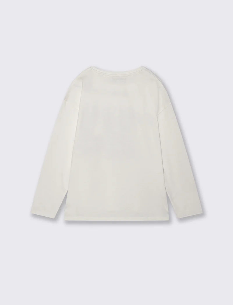 T-shirt lunga girocollo con stampa brillante - Bianco latte