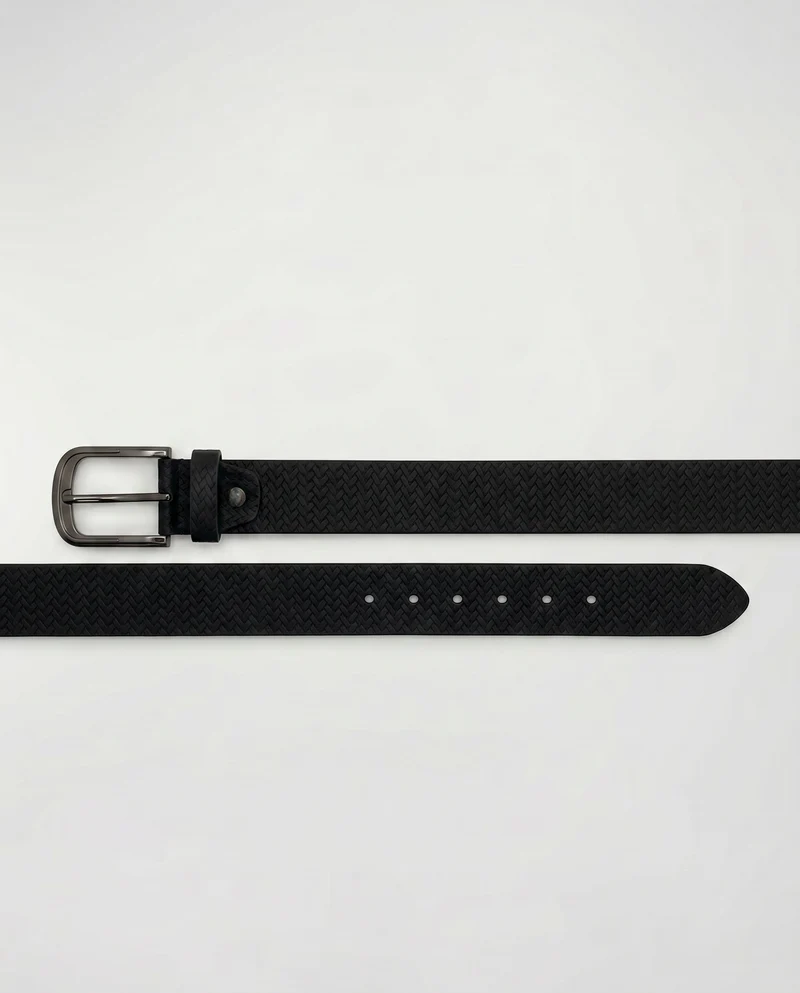 Cintura uomo intrecciata fusto bombato - Nero