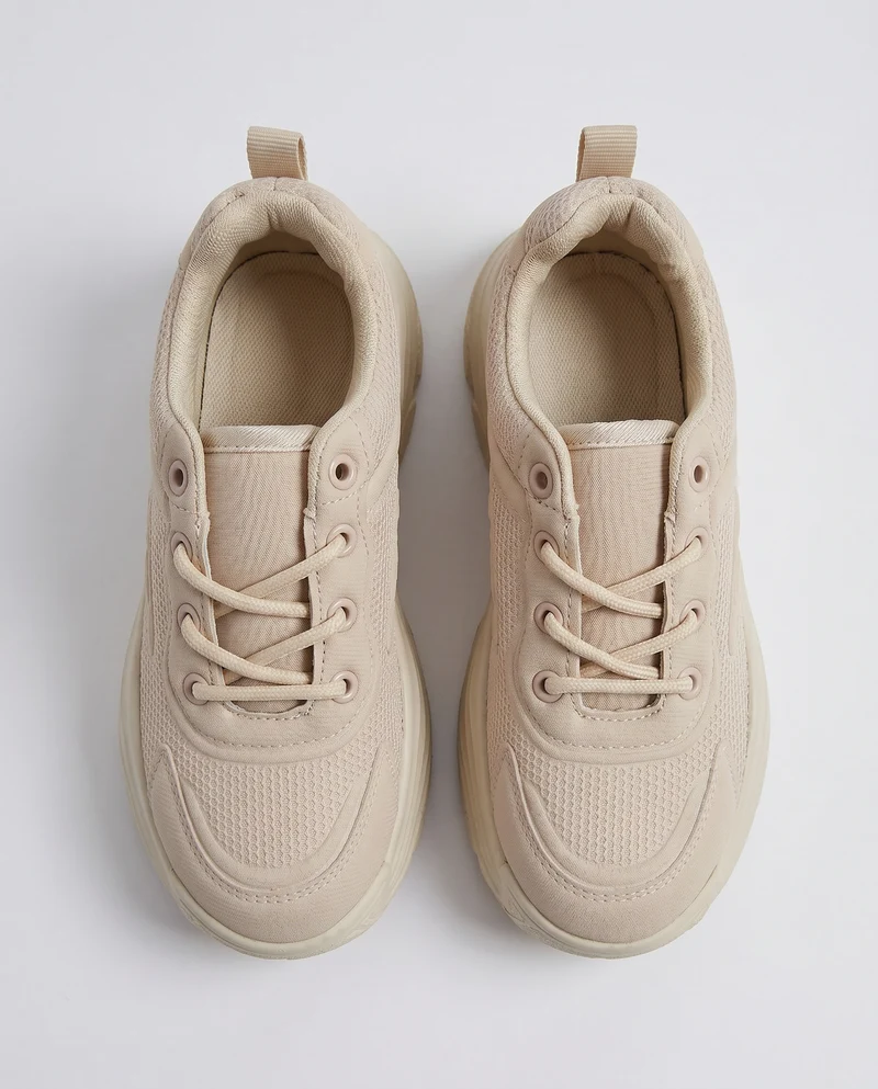 Sneakers da bambina in tessuto tecnico - Beige