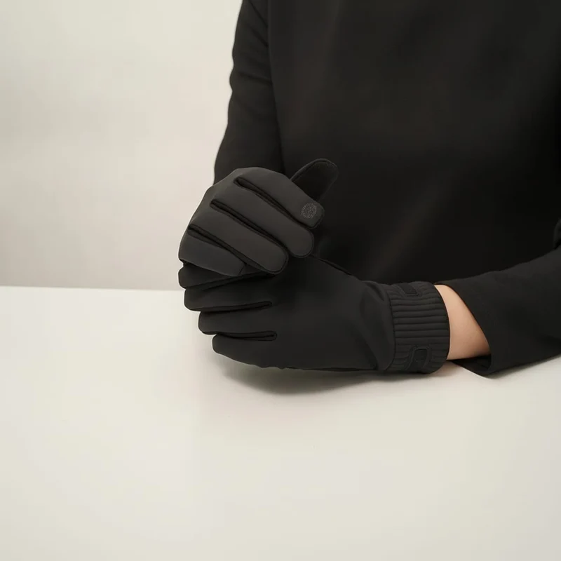 Guanti uomo in due tessuti touch - Nero