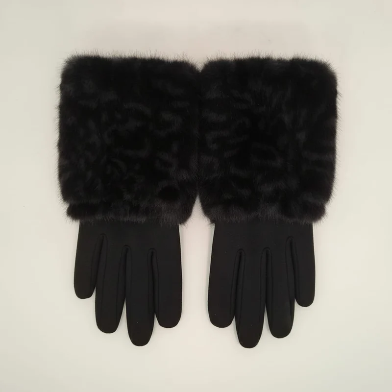 Guanti finta pelliccia e suede touch - Nero