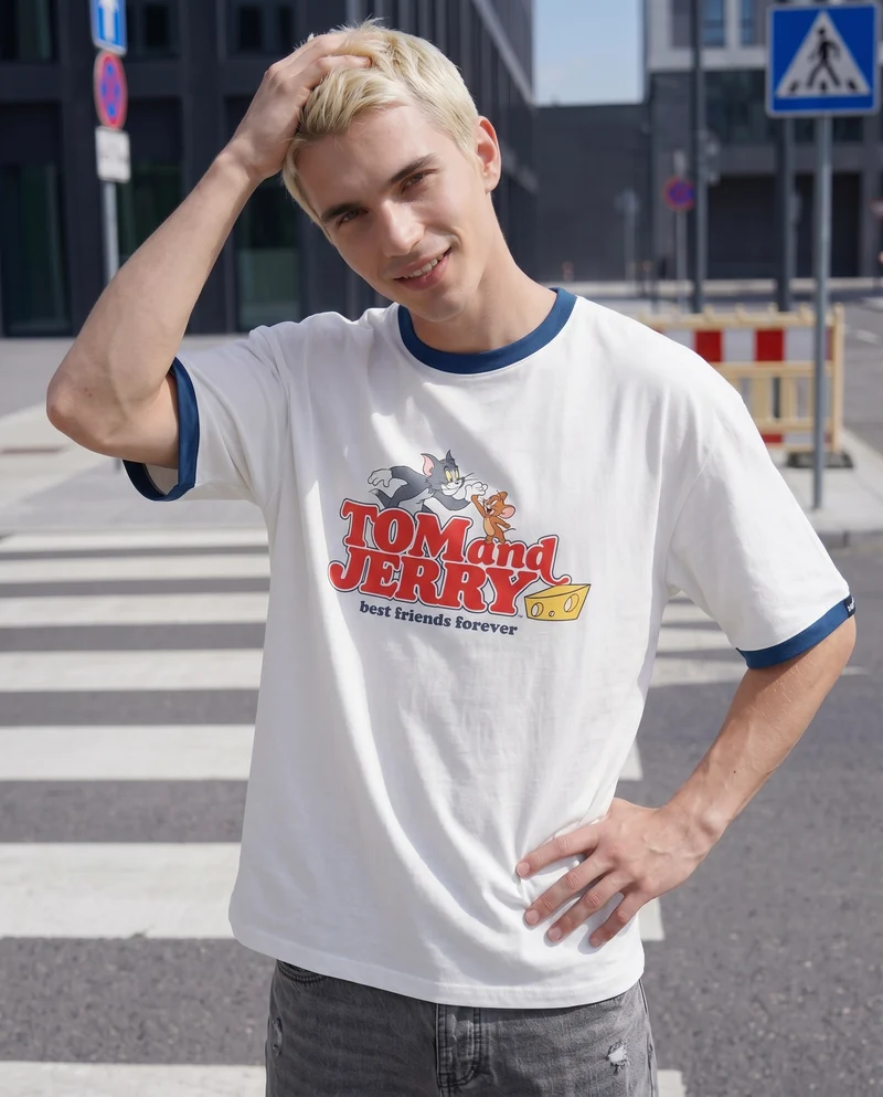 T-shirt Tom and Jerry uomo boxy fit - Bianco