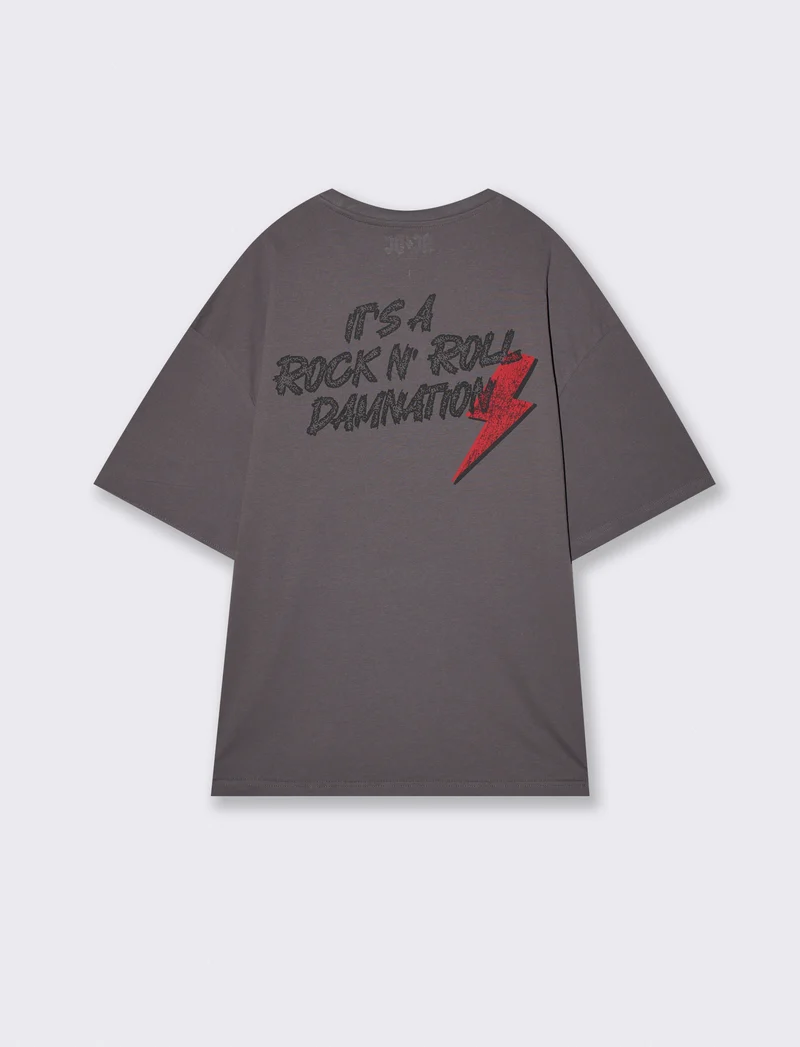 T-Shirt AC DC Uomo Girocollo Boxy Fit - Grigio piombo