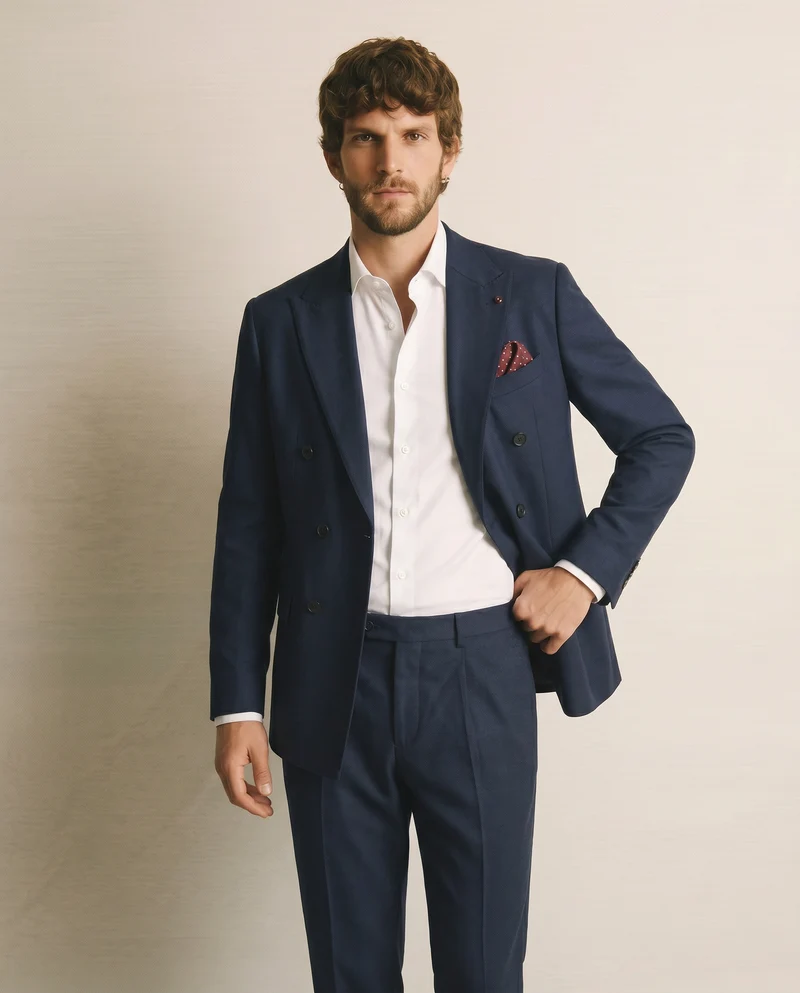 Blazer Doppio Petto Formal Fit Elegante - Blu