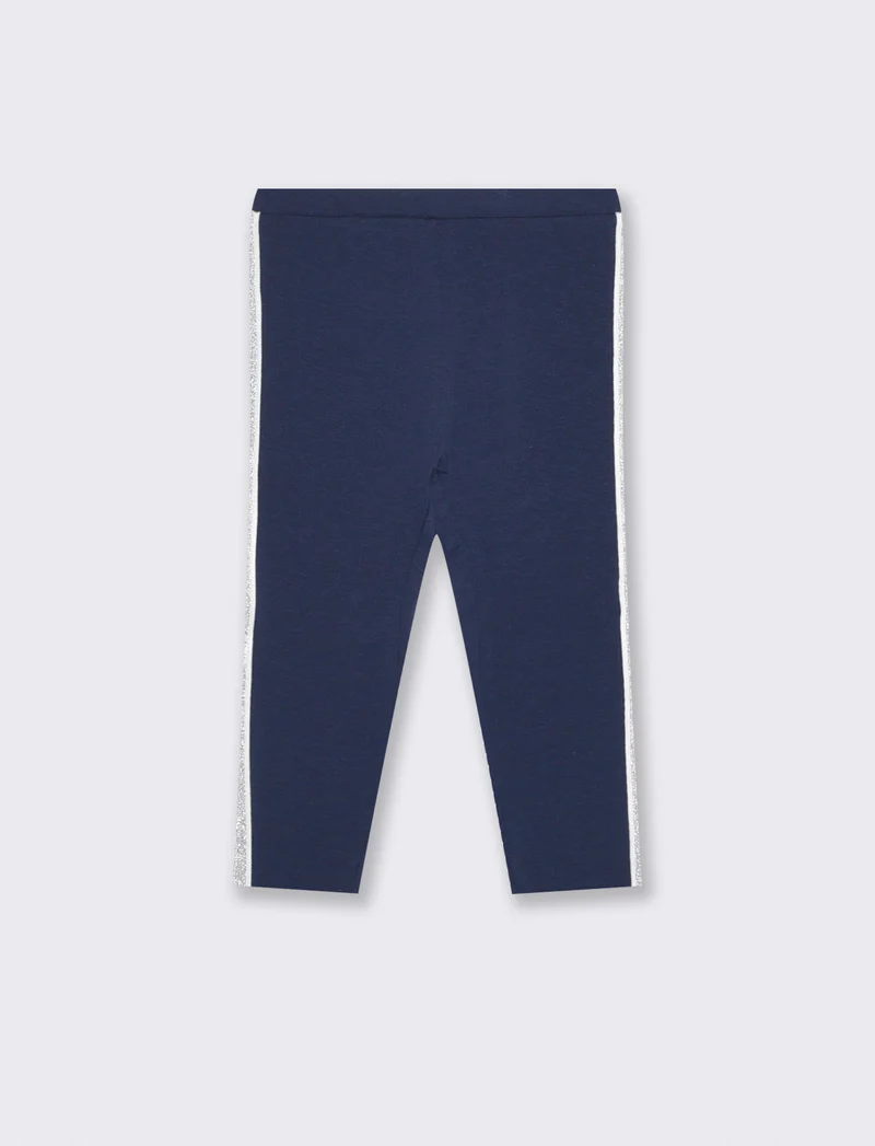 Leggings in cotone con banda laterale - Blu