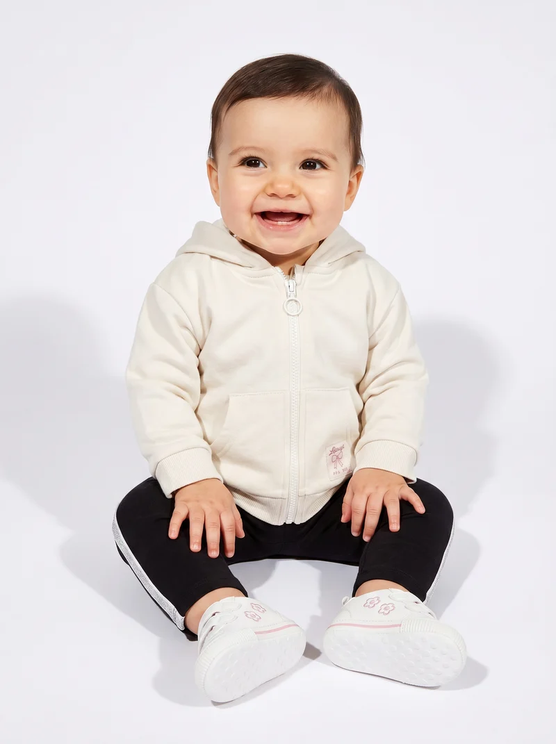 Leggings in cotone con banda laterale - Nero