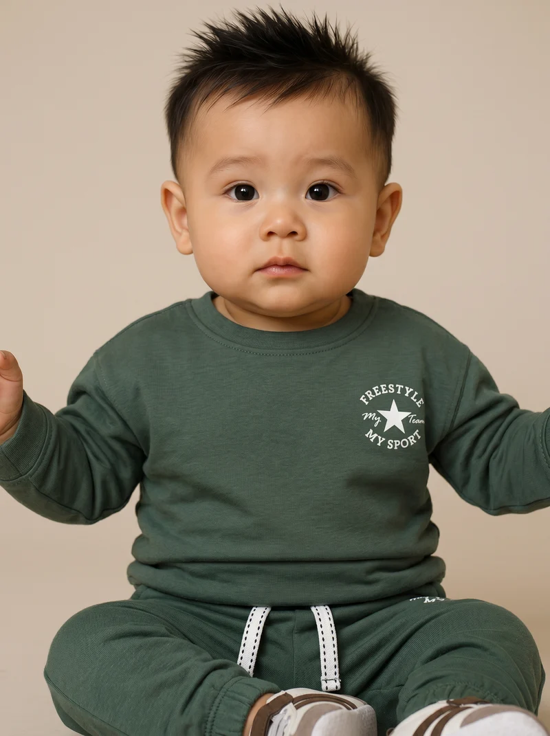 Felpa girocollo in cotone per neonato - Verde abete