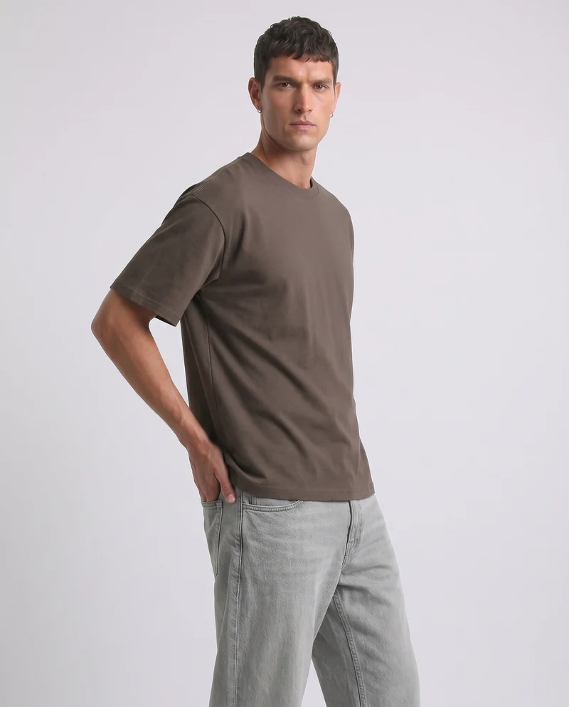 T-shirt girocollo micro waffle regular fit - Moro