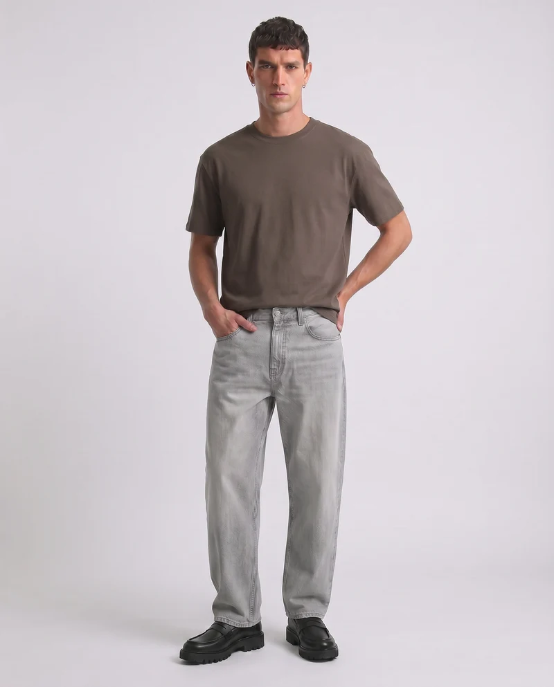 T-shirt girocollo micro waffle regular fit - Moro
