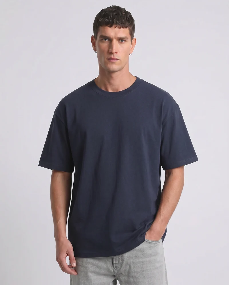 T-shirt girocollo micro waffle regular fit - Blu