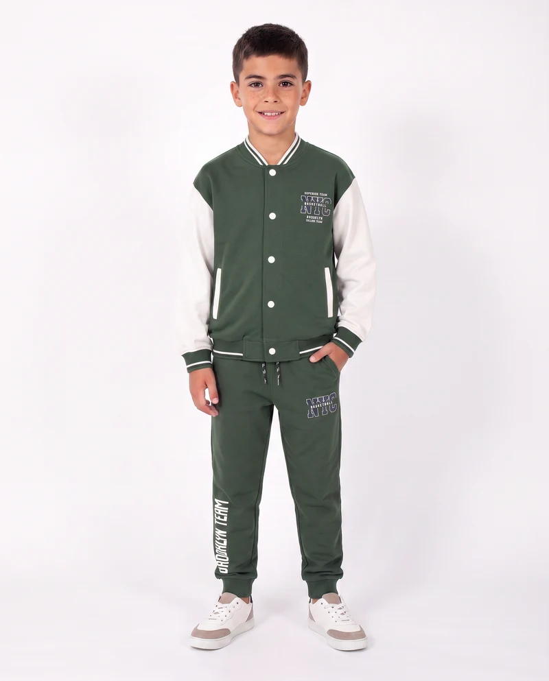 Felpa college in cotone con maniche a contrasto - Verde abete