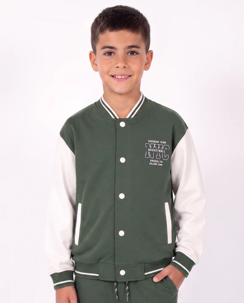 Felpa college in cotone con maniche a contrasto - Verde abete