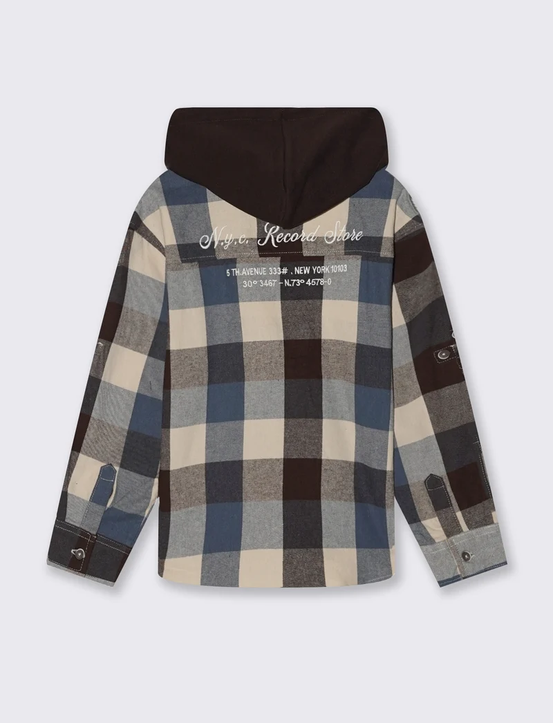 Camicia in flanella con cappuccio removibile - Fantasia