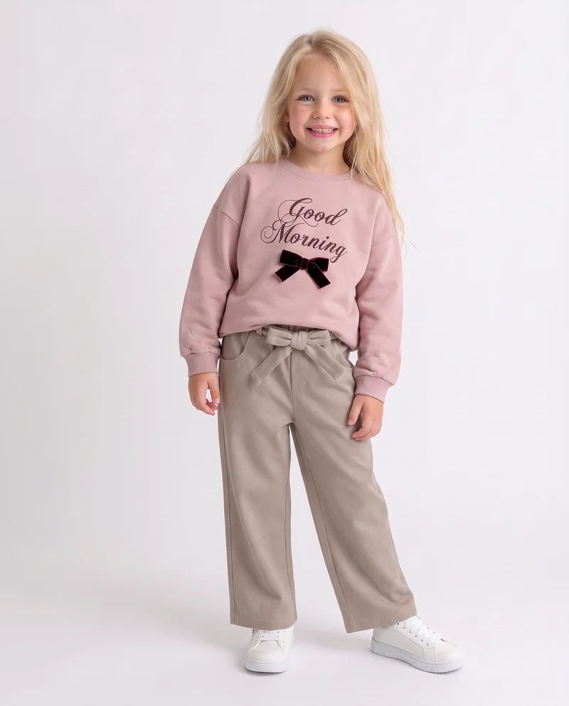 Felpa da bambina girocollo garzata - Rosa