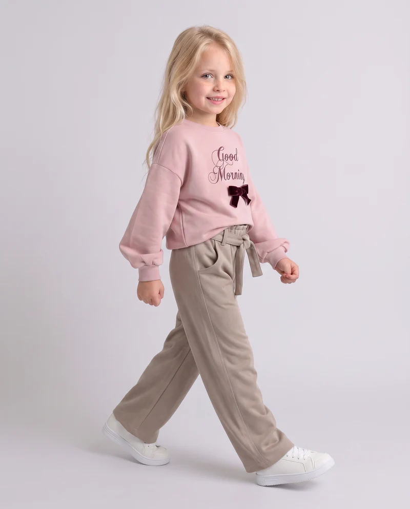Felpa da bambina girocollo garzata - Rosa