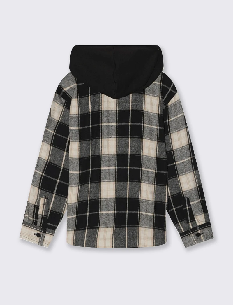 Camicia flanella quadri con cappuccio staccabile - Fantasia