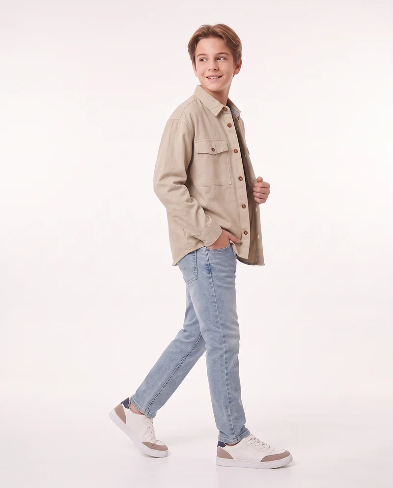 Camicia flanella con tasche e tasconi - Beige