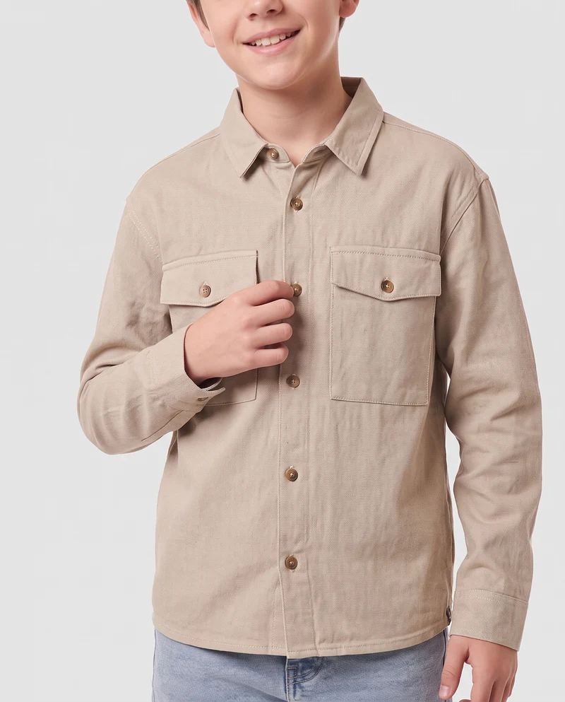 Camicia flanella con tasche e tasconi - Beige